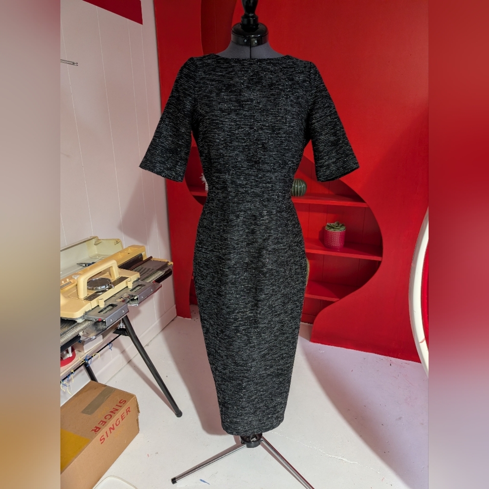 Collectif Gray Tweed Dress Mock Neck Short Sleeve